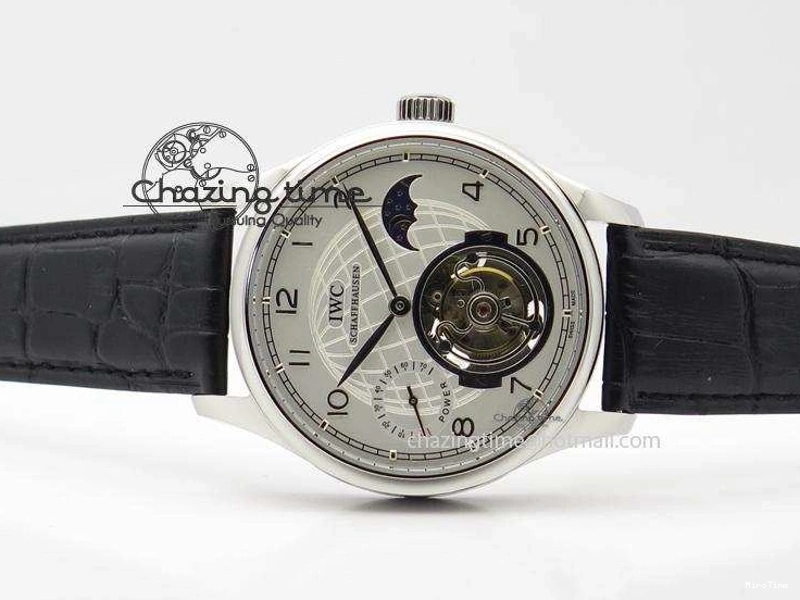 MIROTIME 0120 UrbanStyle Portuguese Tourbillon Power Reserve Moonphase SS White Dial On Black Leather Strap 7318